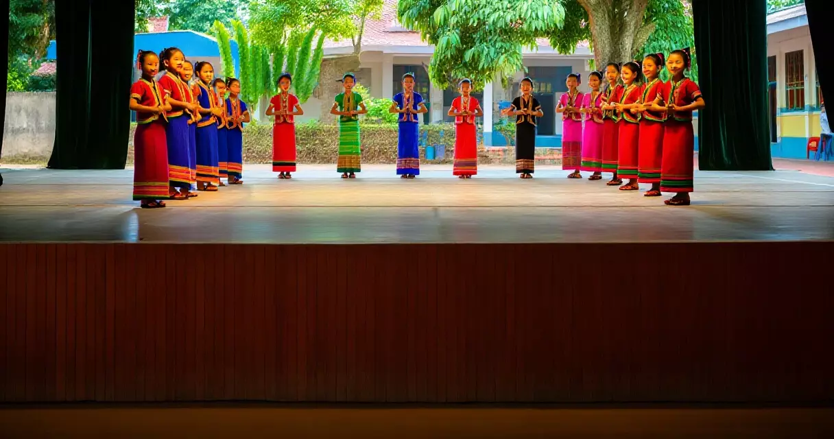 မြန်မာ့ ရိုးရာ ယဉ်ကျေးမှု အနုပညာပြိုင်ပွဲတွင် ပါဝင်ကြသော ကျောင်းသားများ