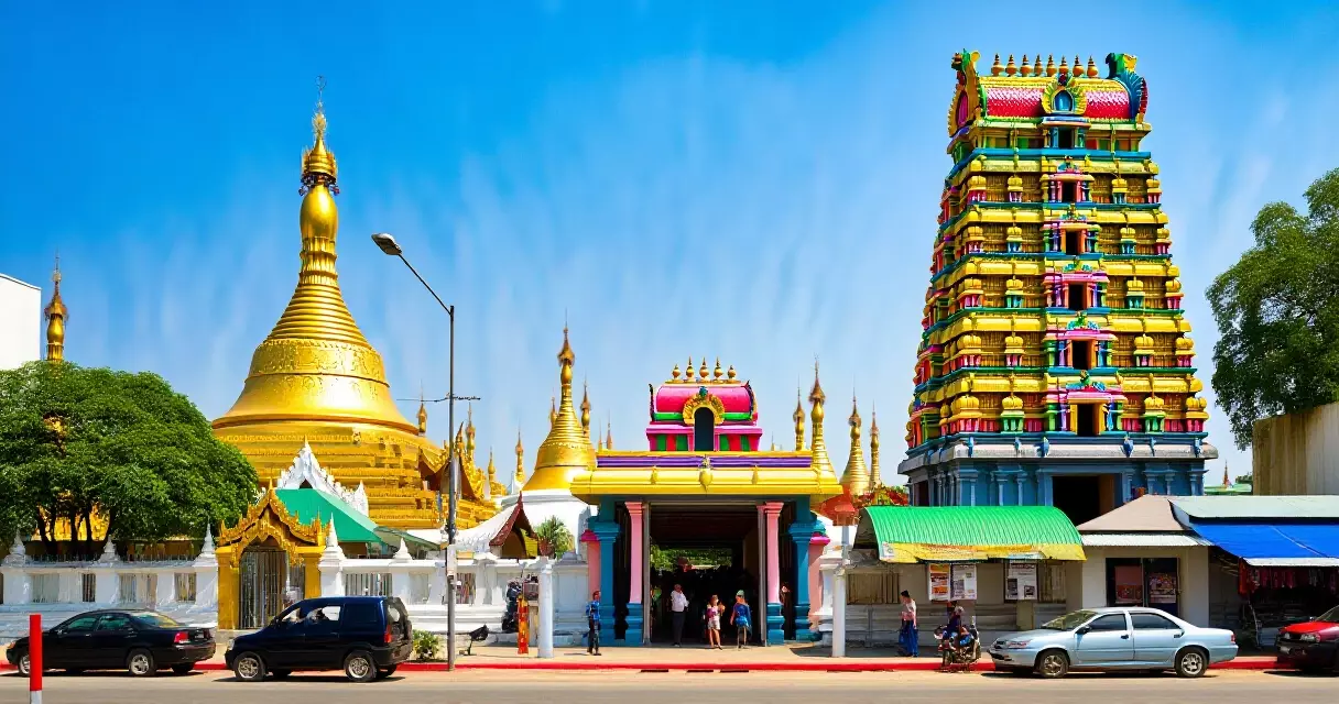 ရန်ကုန် Sri Kali ဟိန္ဒူ ဘုရားကျောင်း Gopuram မျှော်စင် ပုံ