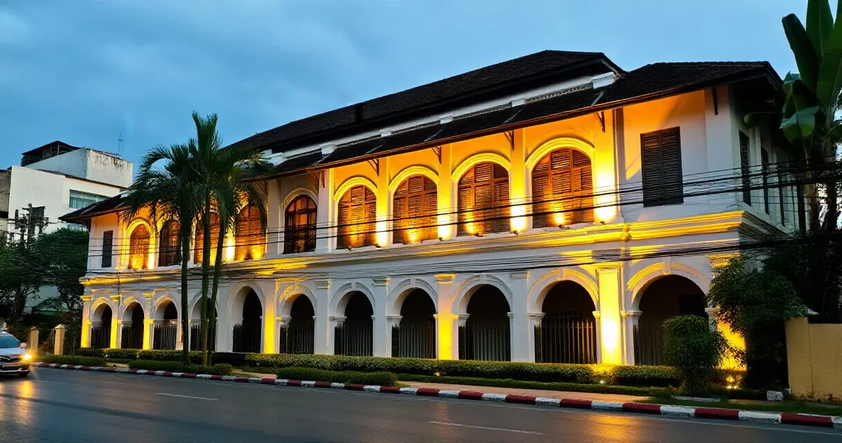 The Strand Hotel Yangon ညနေပိုင်းတွင် ကိုလိုနီဗိသုကာ အဆောက်အဦ