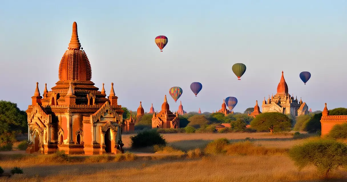 ဘားကန်မြို့ ဘုရားကျောင်းများ မနက်ခင်းမြင်ကွင်း နှင့် ကောင်းကင်ယာဉ်များ