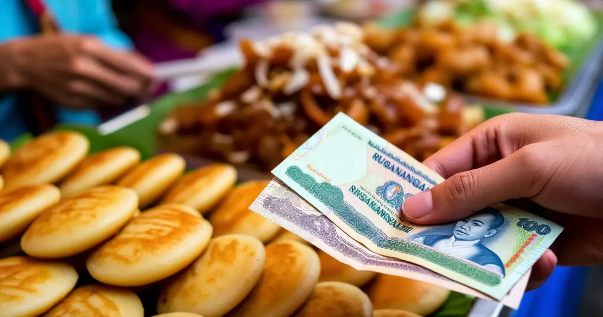 ပွဲတော်တွင် ရိုးရာမုန့်ပွဲများ ရောင်းချနေသော ဈေးဆိုင်နှင့် ငွေပေးချေမှု