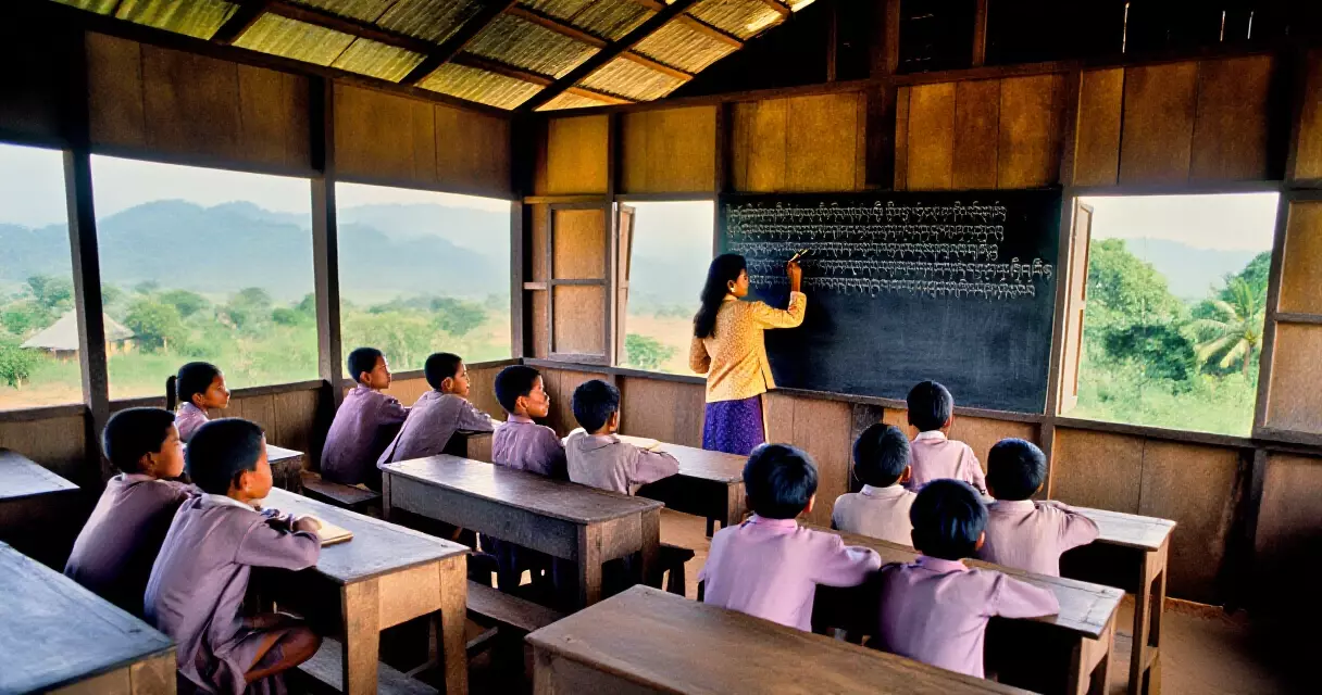 မြန်မာ ဒေသဆိုင်ရာ ကျောင်းတစ်ခုတွင် ဒေသဘာသာ သင်ကြားနေသော ကျောင်းဆရာမ