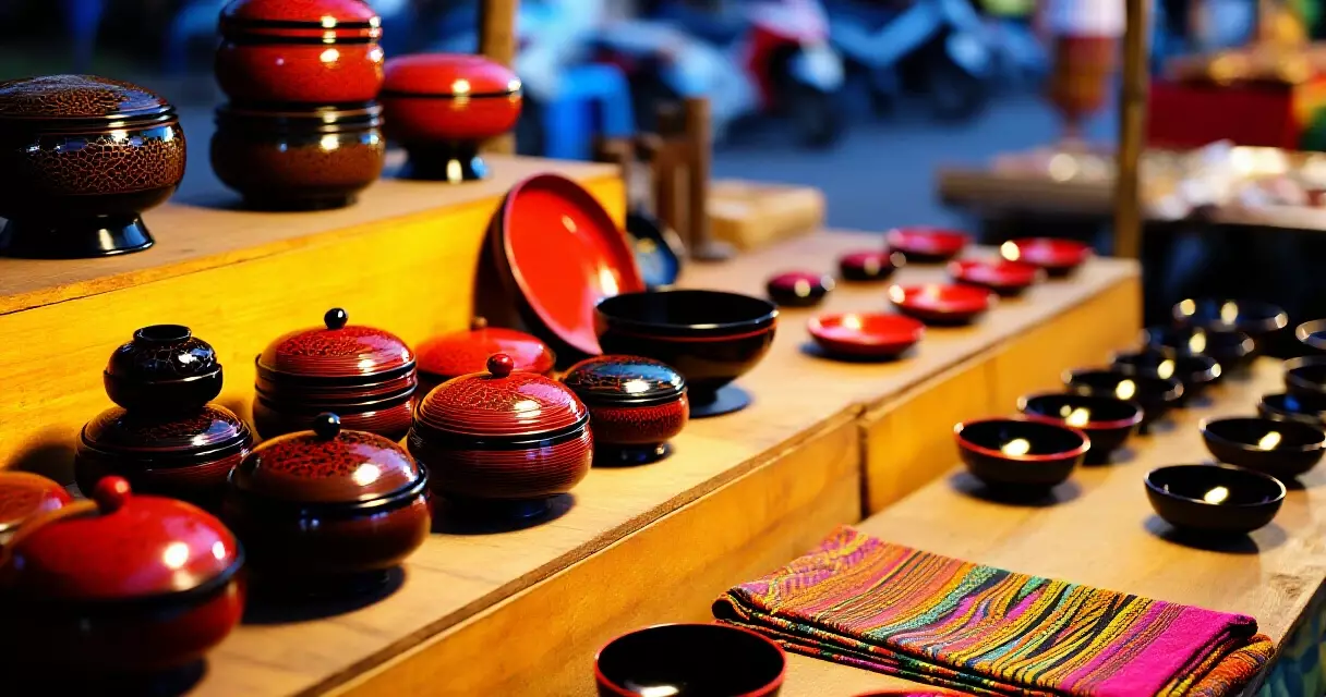 Pansodan Night Market တွင် ရောင်းချသော ရိုးရာ လက်မှုပစ္စည်းများ