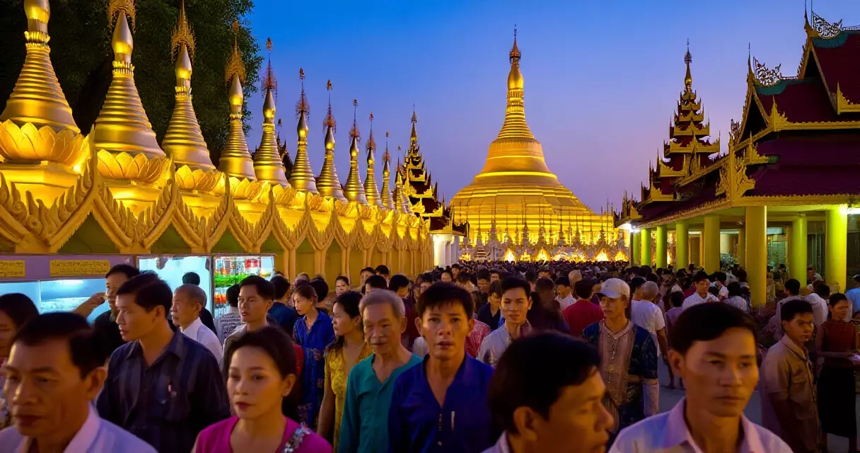 ည ဘုရားပွဲတော်တွင် လူအုပ်ကြီး စုဝေးနေပုံ