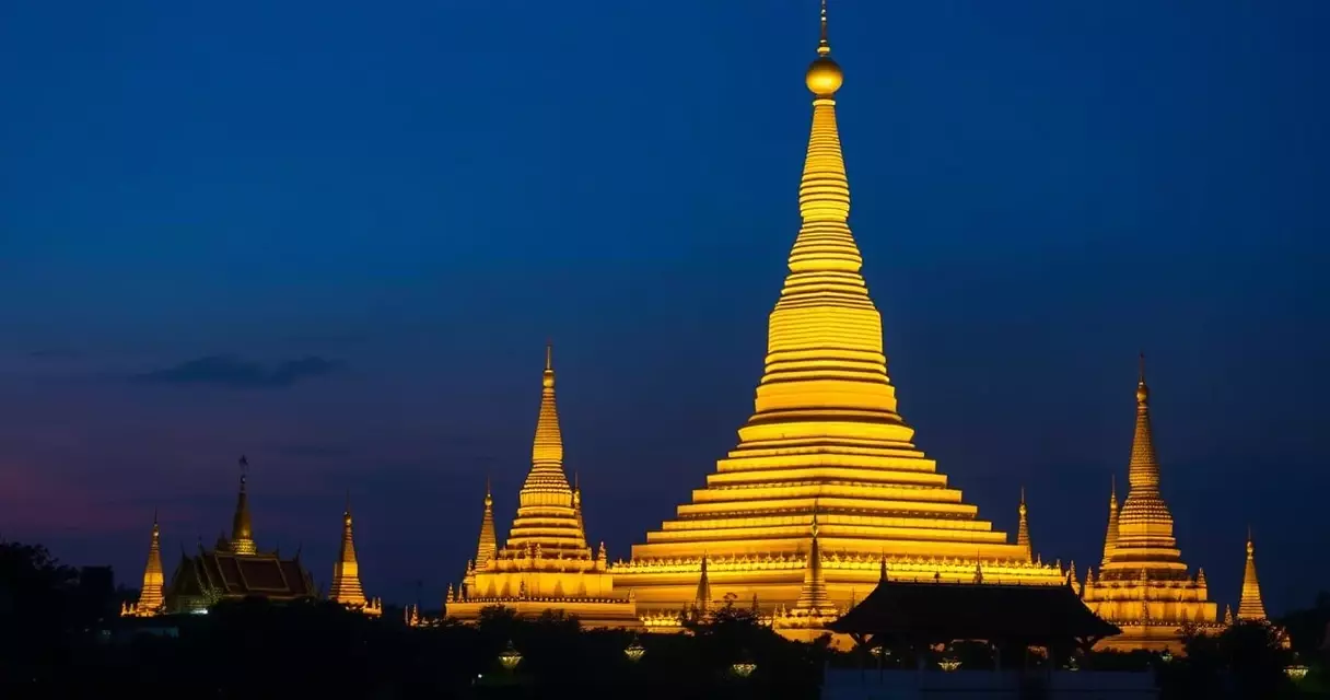 ည​နေ​ခင်း​အ​လင်း​တွင် ​ရွှေ​ရောင်​တောက်​ပ​နေ​သော ​ရွှေ​တိ​ဂုံ​စေ​တီ​တော်