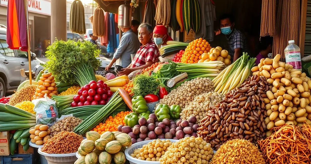 ရန်ကုန် ဒေသခံ ဈေးတစ်ခုရှိ ဟင်းသီးဟင်းရွက်နှင့် သစ်သီးဆိုင်များ