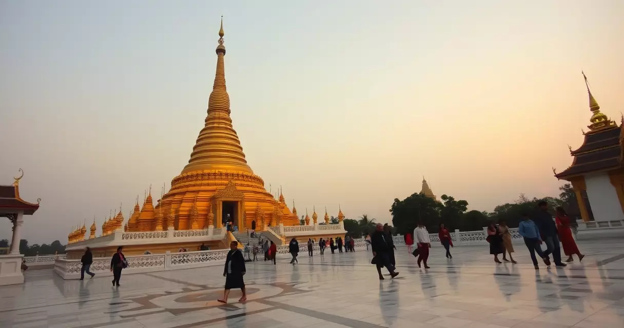 ရွှေတိဂုံစေတီတော် ရင်ပြင်တွင် ဘုရားဖူးများ လက်ယာရစ် လှည့်လည်နေပုံ
