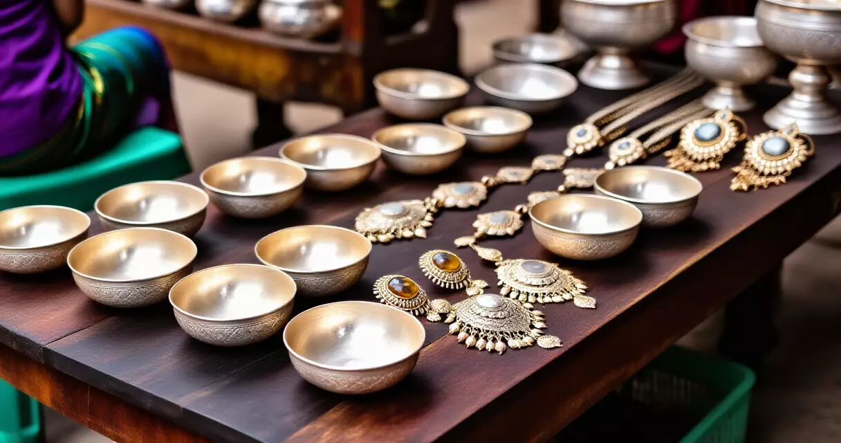မြန်မာ့ ရိုးရာ ငွေထည်လက်မှုပစ္စည်းများ ရန်ကုန်ဈေးတွင် ပြသနေသည်