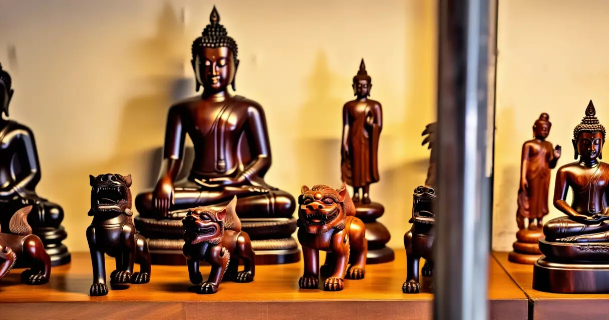 ရန်ကုန် ဆိုင်တွင် ကျွန်းသစ် ဗုဒ္ဓပုံနှင့် ခြင်္သေ့ပုံများ ခင်းကျင်းပြသမှု
